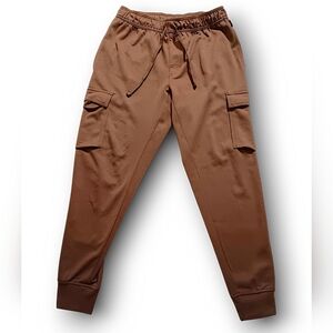 Mens Medium Brown Athletic Cargo Jogger Pants